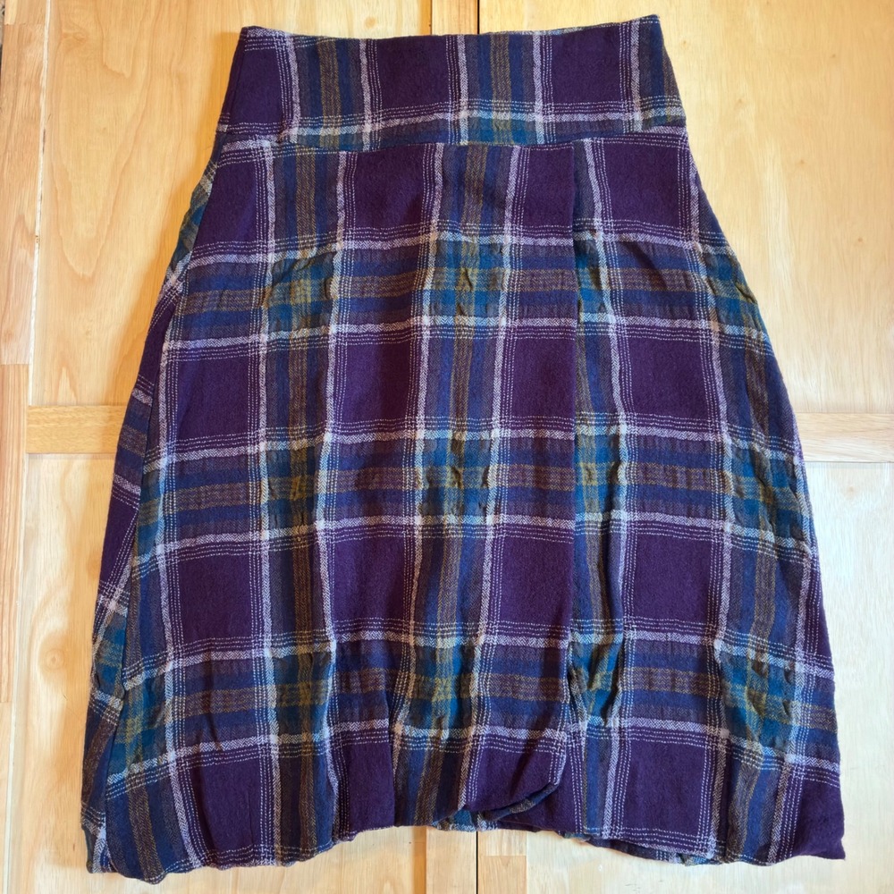 Vintage Animale Plaid Wool Blend Pleated Midi Skirt Purple Size 8